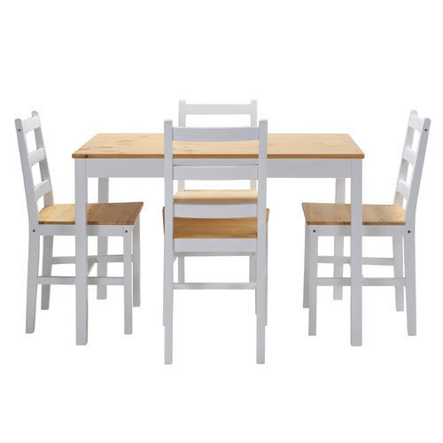 DIN-RONI-SET5-WHWD Oikiture 5PCS Table Dining Set Kitchen Dining Tables White Natural Wood Oak