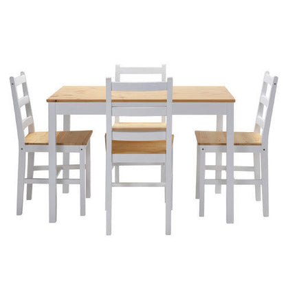 DIN-RONI-SET5-WHWD Oikiture 5PCS Table Dining Set Kitchen Dining Tables White Natural Wood Oak