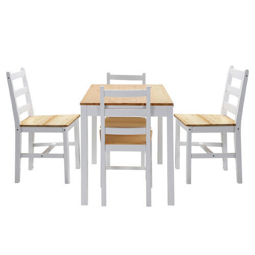 DIN-RONI-SET5-WHWD Oikiture 5PCS Table Dining Set Kitchen Dining Tables White Natural Wood Oak
