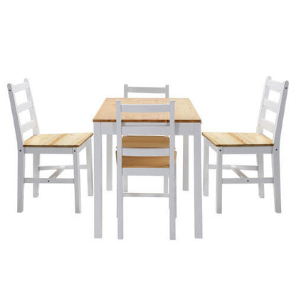 DIN-RONI-SET5-WHWD Oikiture 5PCS Table Dining Set Kitchen Dining Tables White Natural Wood Oak