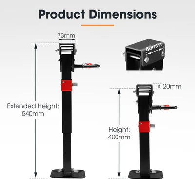 VPCL001A-B*2 2x 400mm Drop Down Corner Legs W/Handle Steel Base 1200LBS Caravan Camper Trailer