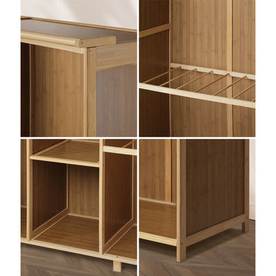 Scratched WA-BM-CT170-WD Oikiture Open Wardrobe Clothes Storage Stand Hanging Rail Bamboo Cupboard