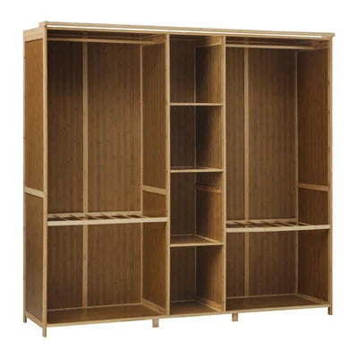 Scratched WA-BM-CT170-WD Oikiture Open Wardrobe Clothes Storage Stand Hanging Rail Bamboo Cupboard