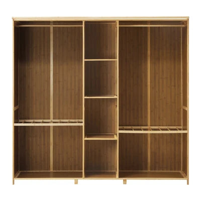 Scratched WA-BM-CT170-WD Oikiture Open Wardrobe Clothes Storage Stand Hanging Rail Bamboo Cupboard