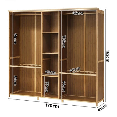 Scratched WA-BM-CT170-WD Oikiture Open Wardrobe Clothes Storage Stand Hanging Rail Bamboo Cupboard