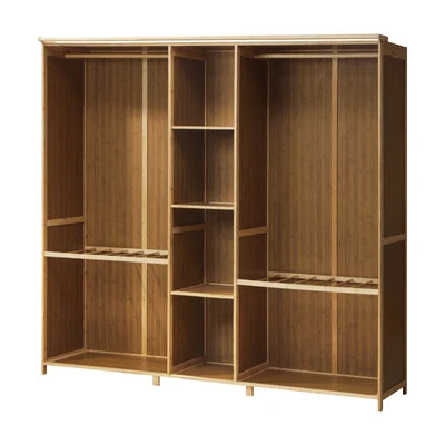 Scratched WA-BM-CT170-WD Oikiture Open Wardrobe Clothes Storage Stand Hanging Rail Bamboo Cupboard