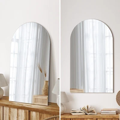 WM-ARCHED-8650-NFR Oikiture Wall Mirrors 86x50cm Arched Makeup Mirror Bathroom Frameless