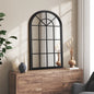 WM-B-ARCH-7651-BKWD Oikiture Window Mirror Arched Wall Mirrors Decor 76x51cm Wooden Black