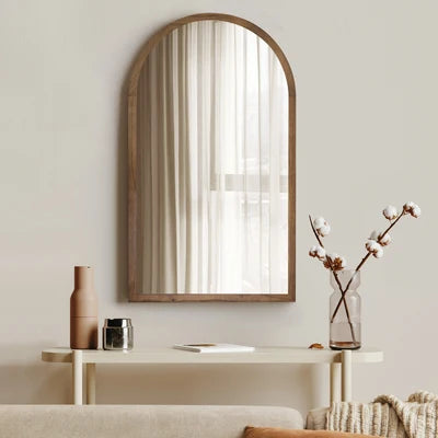 WM-B-ARCHED-8650-WN Oikiture Arched Wall Mirrors Vanity Home Decor Makeup Mirror 86x50cm Brown Wood