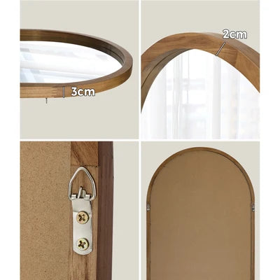 WM-B-ARCHED-8650-WN Oikiture Arched Wall Mirrors Vanity Home Decor Makeup Mirror 86x50cm Brown Wood