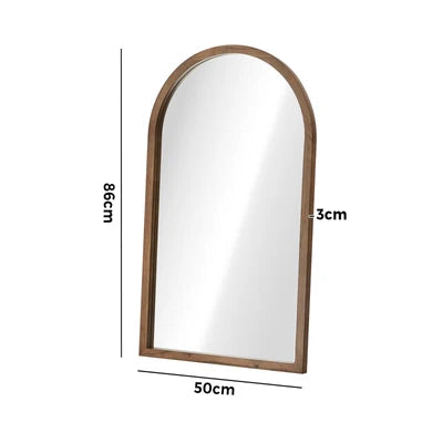 WM-B-ARCHED-8650-WN Oikiture Arched Wall Mirrors Vanity Home Decor Makeup Mirror 86x50cm Brown Wood