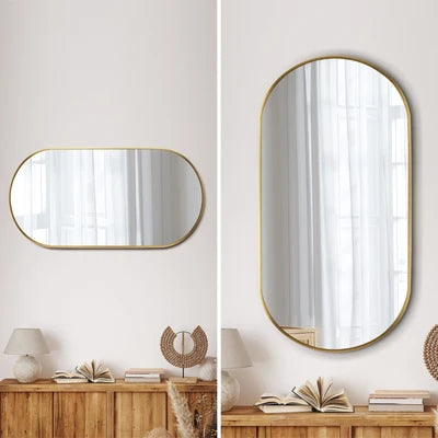WM-B-OVAL-8450-GD Oikiture Wall Mirrors Oval Makeup Mirror Bedroom Home Decor Gold 84x50cm