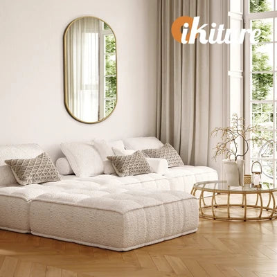 WM-B-OVAL-8450-GD Oikiture Wall Mirrors Oval Makeup Mirror Bedroom Home Decor Gold 84x50cm