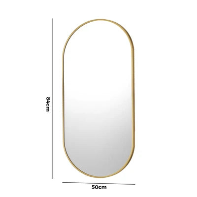 WM-B-OVAL-8450-GD Oikiture Wall Mirrors Oval Makeup Mirror Bedroom Home Decor Gold 84x50cm