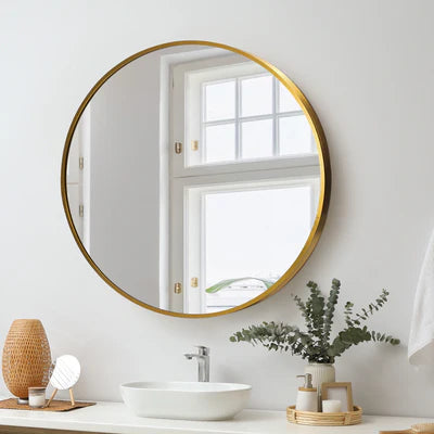 WM-B-ROUND-70-GD Oikiture Wall Mirrors Round 70cm Makeup Mirror Vanity Home Decor Gold Bedroom