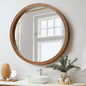 WM-B-ROUND-90-WN Oikiture Wall Mirrors 90cm Round Large Makeup Mirror Bathroom Home Decor Walnut