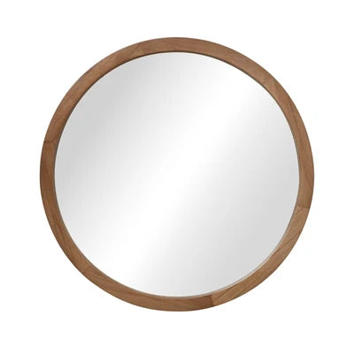 WM-B-ROUND-90-WN Oikiture Wall Mirrors 90cm Round Large Makeup Mirror Bathroom Home Decor Walnut