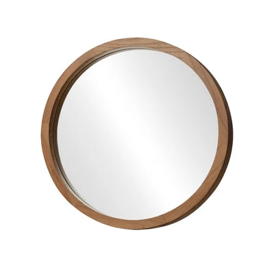 WM-B-ROUND-90-WN Oikiture Wall Mirrors 90cm Round Large Makeup Mirror Bathroom Home Decor Walnut