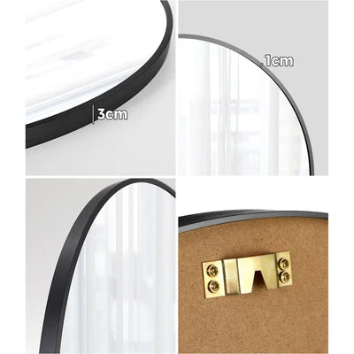 WM-ROUND-50-BK Oikiture Wall Mirrors Round Makeup Mirror Vanity Home Decor 50cm Black Bedroom