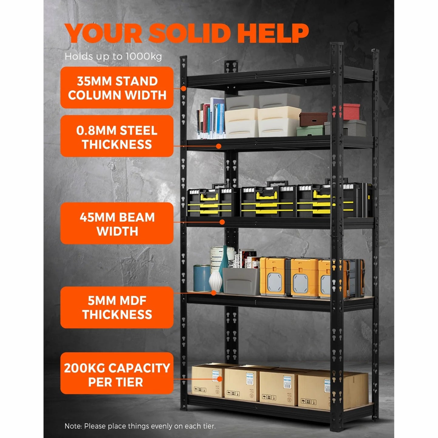 WR-A2-S3-BK Sharptoo Warehouse Storage Shelf Steel Frame 1.8x1.2m