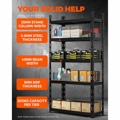 WR-A2-S3-BK Sharptoo Warehouse Storage Shelf Steel Frame 1.8x1.2m