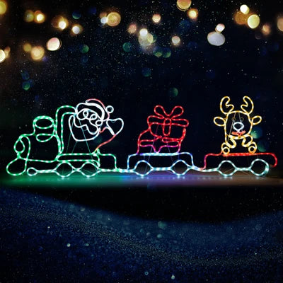 XMAS-LI-TRAIN-MIX Tinseltown Christmas Light LED Motif Lights Santa Train 196cm Xmas Decor Display