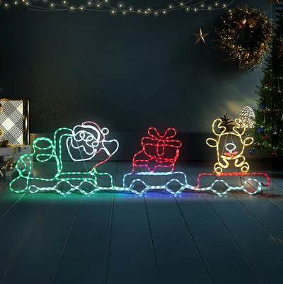 XMAS-LI-TRAIN-MIX Tinseltown Christmas Light LED Motif Lights Santa Train 196cm Xmas Decor Display