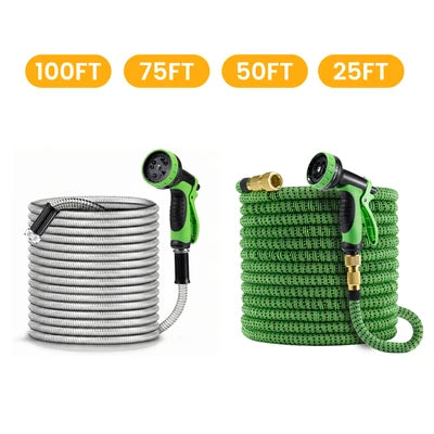 ZU-GW100FT-GN ZUNI Flexible Garden Water Hose 10 Function Spray Nozzle 100ft Silver