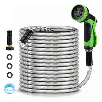 ZU-GW100FT-GN ZUNI Flexible Garden Water Hose 10 Function Spray Nozzle 100ft Silver