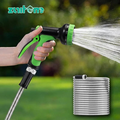 ZU-GW100FT-GN ZUNI Flexible Garden Water Hose 10 Function Spray Nozzle 100ft Silver