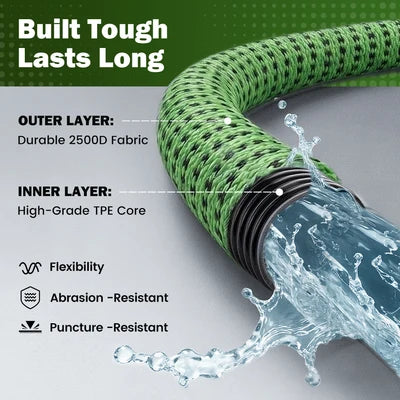 ZU-GW100FT-GN ZUNI Flexible Garden Water Hose 10 Function Spray Nozzle 100ft Silver