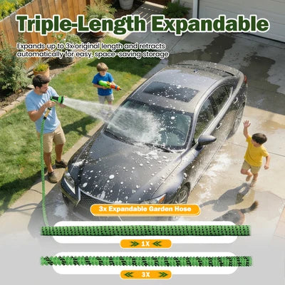 ZU-GW100FT-GN ZUNI Flexible Garden Water Hose 10 Function Spray Nozzle 100ft Silver