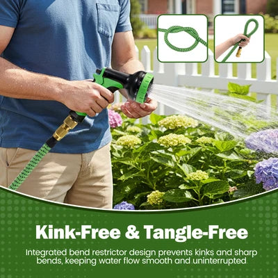 ZU-GW100FT-GN ZUNI Flexible Garden Water Hose 10 Function Spray Nozzle 100ft Silver