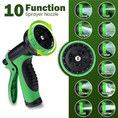 ZU-GW100FT-GN ZUNI Flexible Garden Water Hose 10 Function Spray Nozzle 100ft Silver