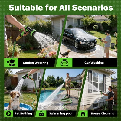 ZU-GW100FT-GN ZUNI Flexible Garden Water Hose 10 Function Spray Nozzle 100ft Silver